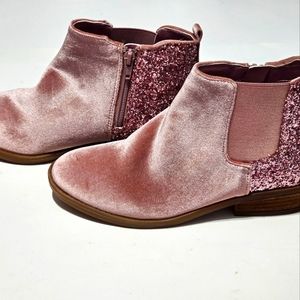 Girls' Velvet Pink Dazzler Glitter Back Booties Side Zipper Youth Sizes 1 ,5 NWT